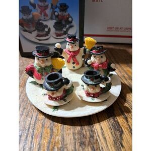 Vintage 1996 Youngs Inc Mini Snowman Teaset Christmas Holiday Figurine